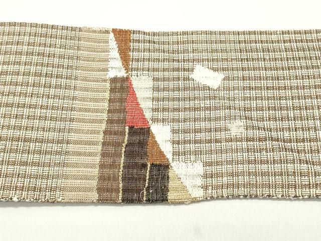 平和屋着物●八寸名古屋帯　紬地　すくい織　幾何学文様　金糸　正絹　逸品　DAAY0078ob 平和屋着物○八寸名古屋帯 紬地 すくい織 幾何学文様 金糸 正絹 逸品