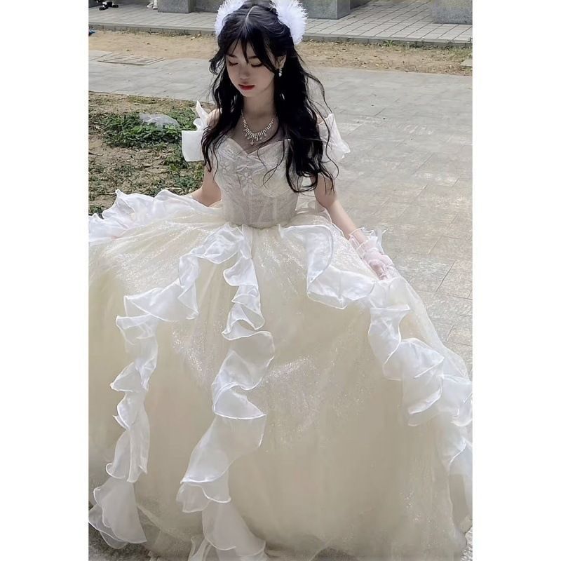 ロングドレス フェアリーテイスト ホスト?オーディション用 森系 小さなブランド ウェディングドレス 誕生日?成人式用