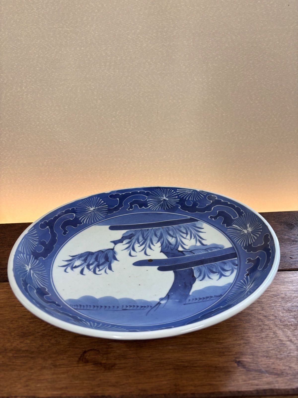 志田窯（古伊万里）邸宅図　皿 古伊万里 志田窯 【染青磁 山水見込角皿 】⑩ サイズ26.5