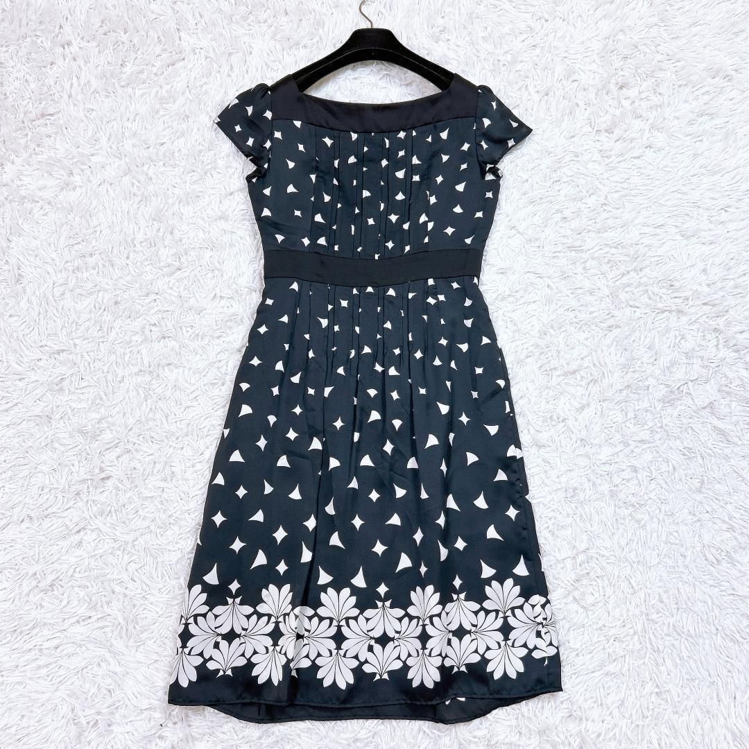 23区 半袖 Aライン フ ギャザー ワンピース 総柄 38