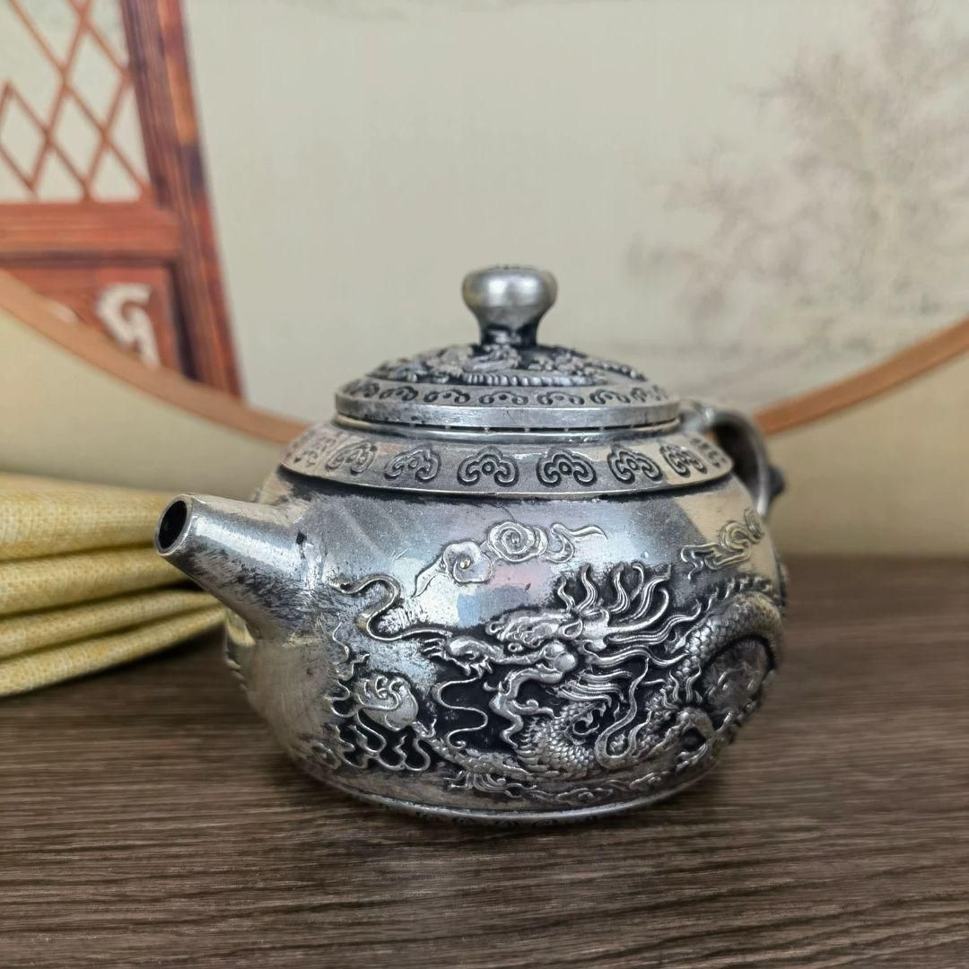 純銅提梁龍鳳茶壺  工芸品 美術品 置物 真鍮 龍鳳呈祥壺 カンフー茶壺 提梁壺 工芸品 美術品 置物