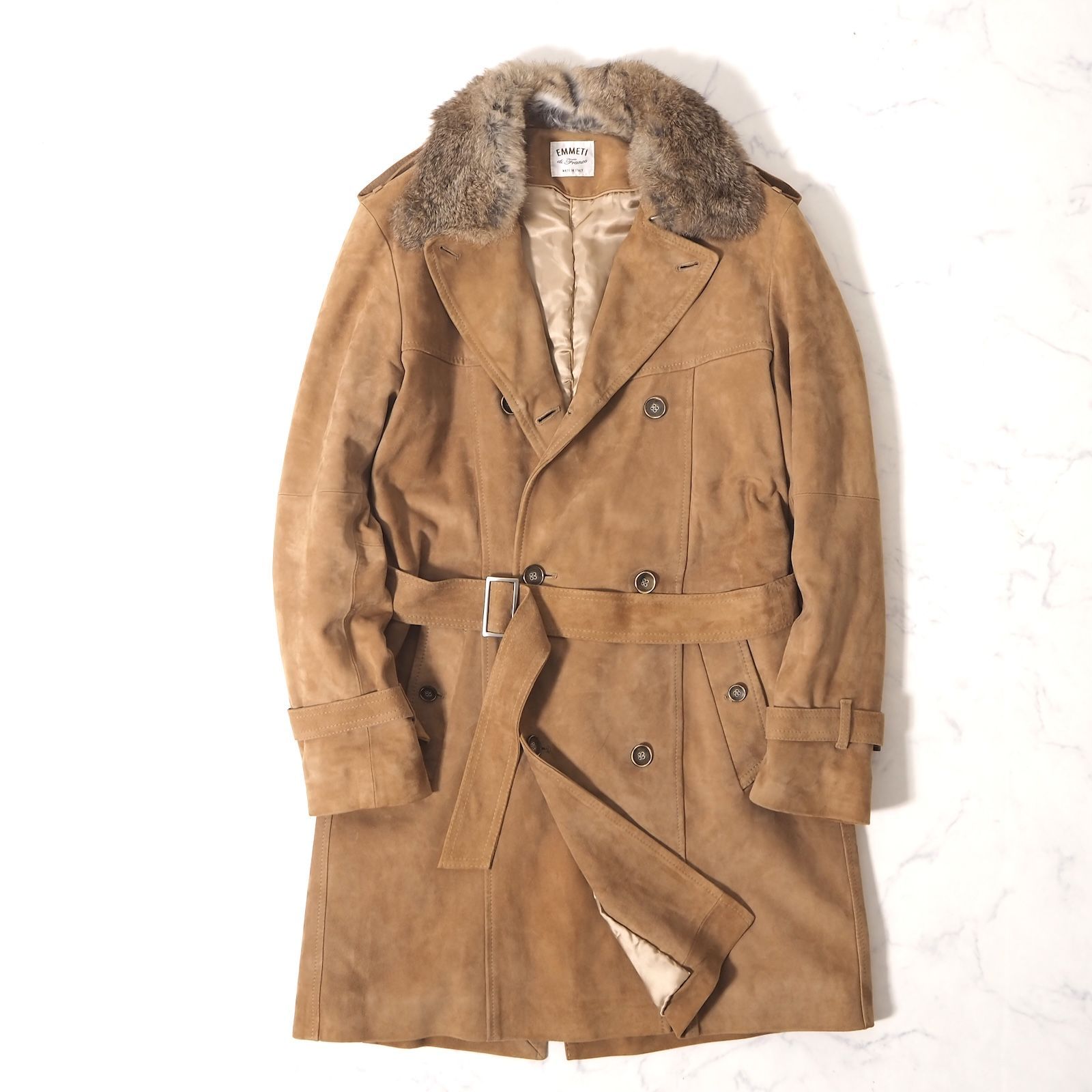 エッジ レザートレンチコート ジャケット ゴートスキン 衿フォックス