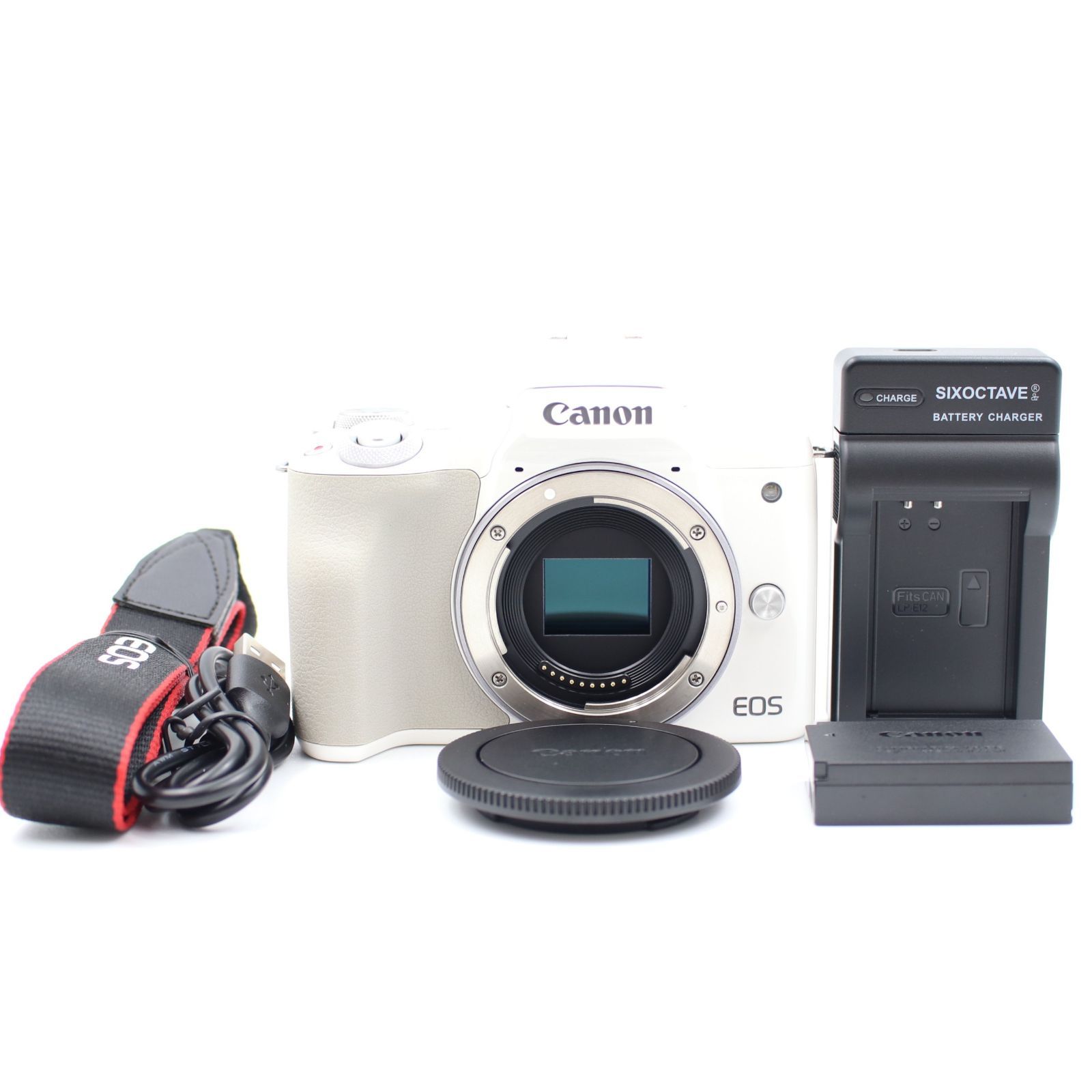 シャッター数1000枚以下 上品 CANON EOS Kiss M ボディ ホワイト ミラーレス一眼カメラ キヤノン
