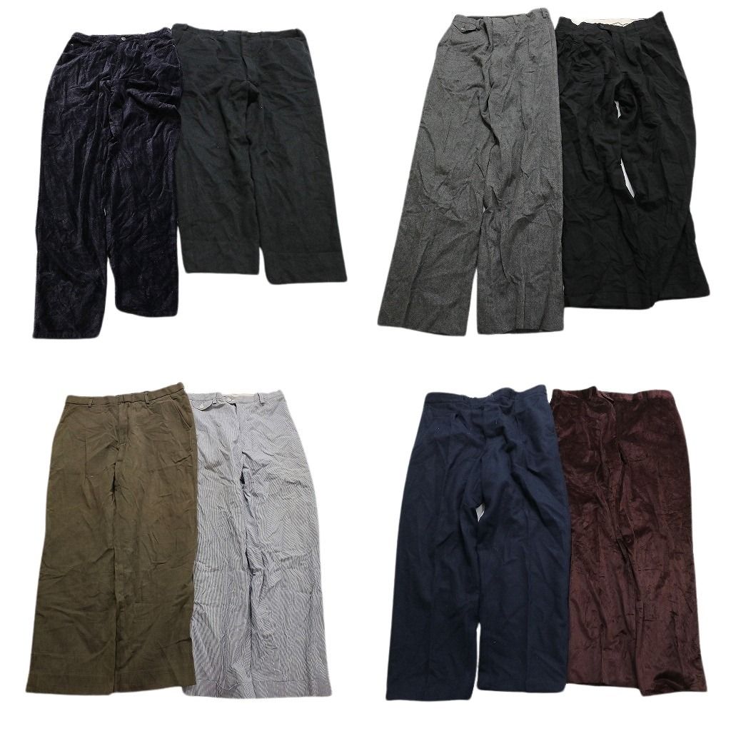 古着卸 まとめ売り スラックス パンツ 8枚セット (メンズ M /L ) ブラック ストレート タック グレー ワインレッド MU6838