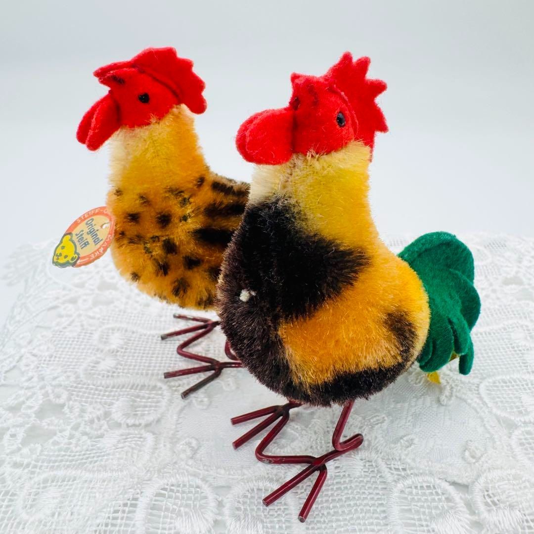 シュタイフ Rooster-Hen にわとりペア 雄鶏＆雌鶏 ルースター＆ヘン ビンテージ アンティーク Steiff STEIFF