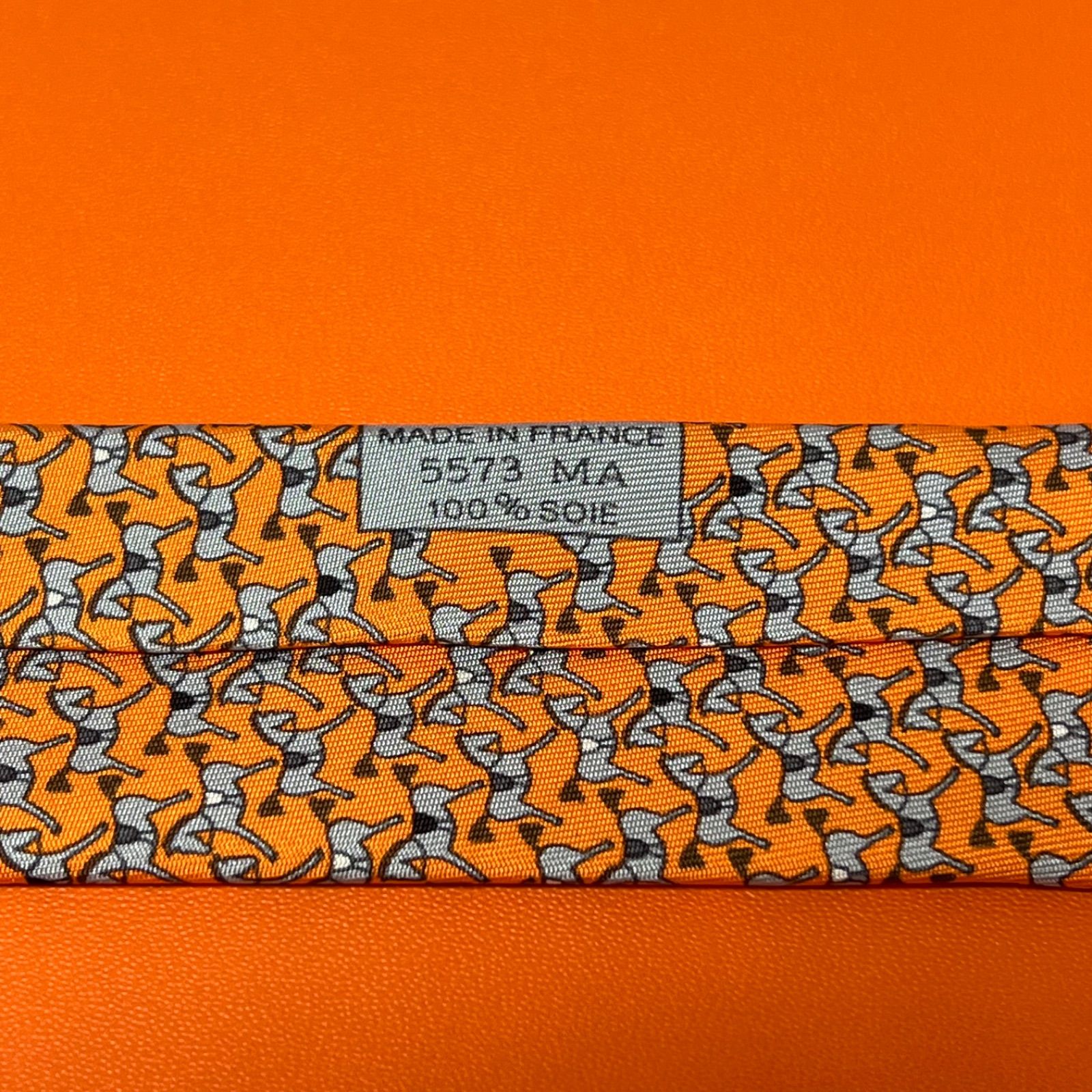 T546 【未使用品】HERMES エルメス ネクタイ オレンジ シルク100