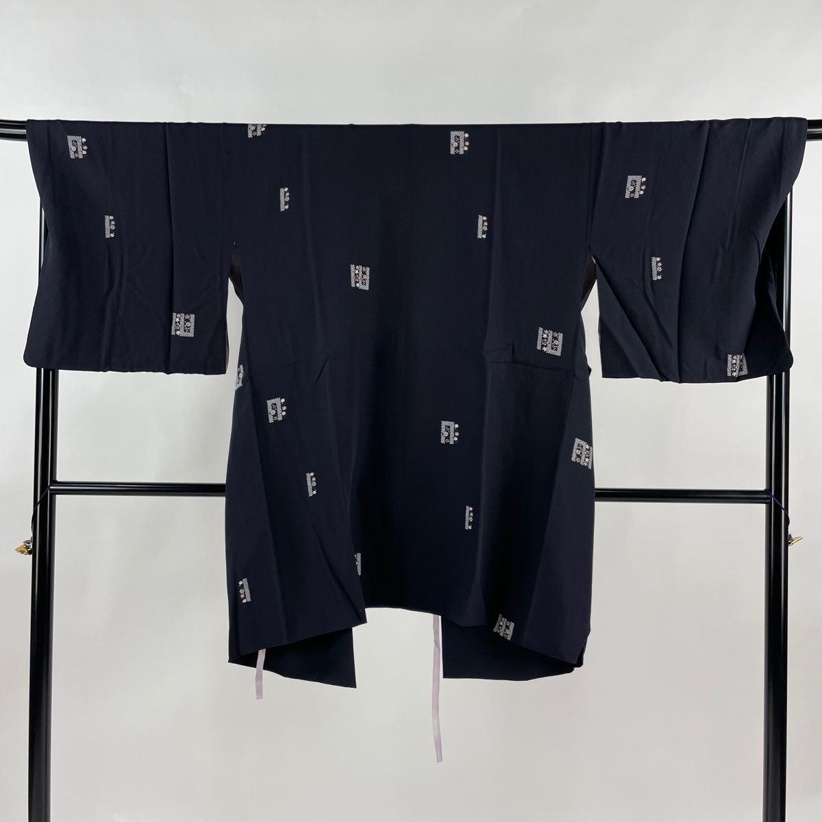 道中着 身丈94.5cm 裄丈68cm L 源氏香 小花 濃紺 正絹 名品