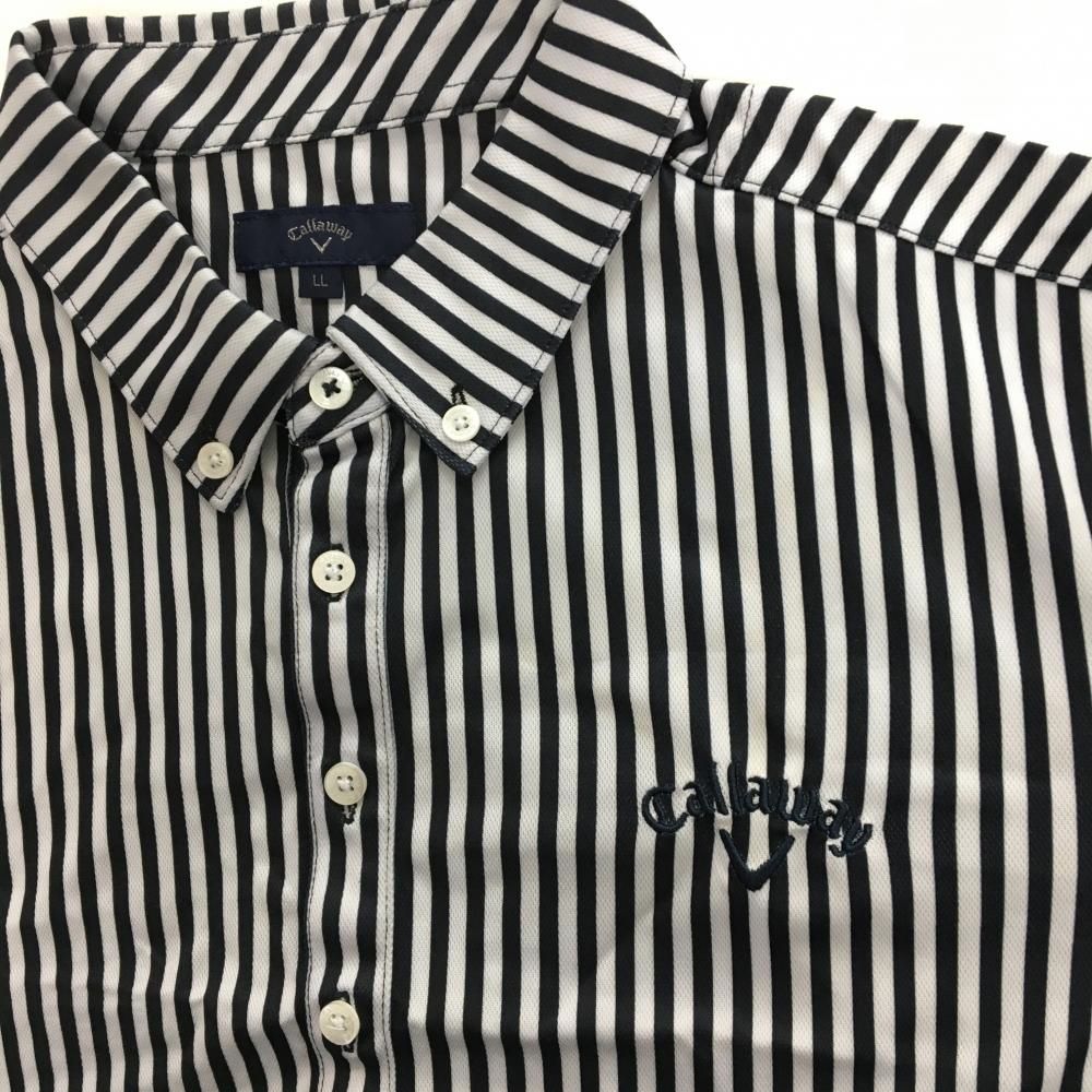 長袖ポロシャツ 白/ネイビー ストライプ