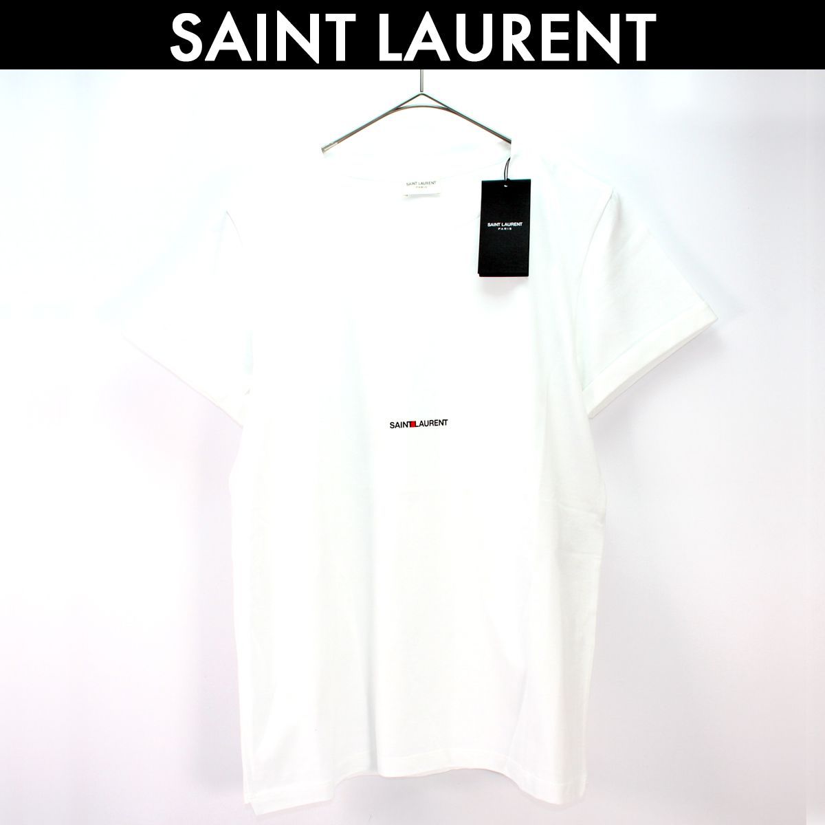美品 サンローラン パリ SAINT LAURENT PARIS Tシャツ カットソー 半袖 ショートスリーブ ロゴプリント トップス メンズ S ブラック