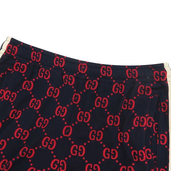 サイズM グッチ GUCCI GGジャガード ジャージー トラック パンツ ネイビー|赤 スウェット サイドライン 47448 CAMPINGPARCCENTRAL_COM