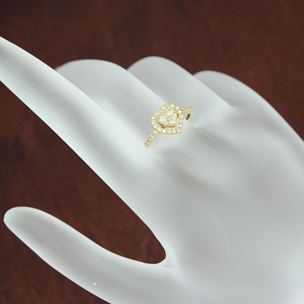 キュート 0.4ct ダイヤモンド K18 wg ダブル ハート リング 鑑別