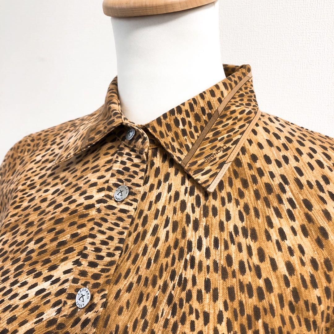極美品 LEONARD レオナール 長袖シャツ ジャケット 豹柄 ヒョウ柄 M