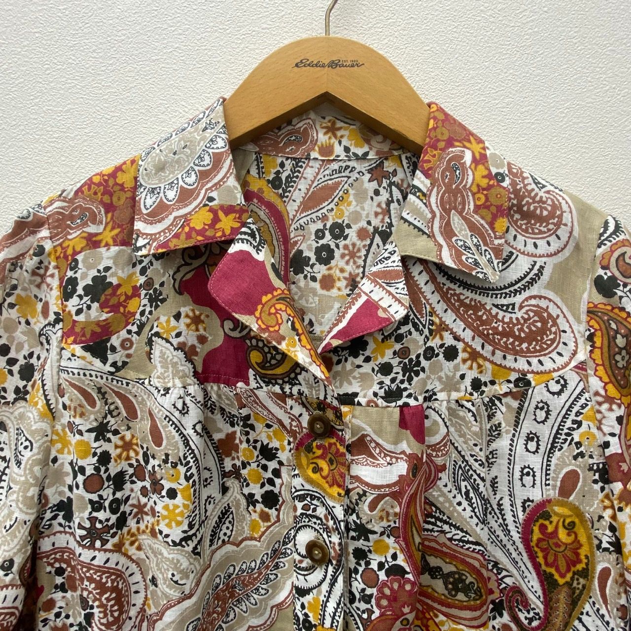 Leilian レリアン 半袖 ワンピース 麻100％ 花柄 ペーズリー 13号 店舗