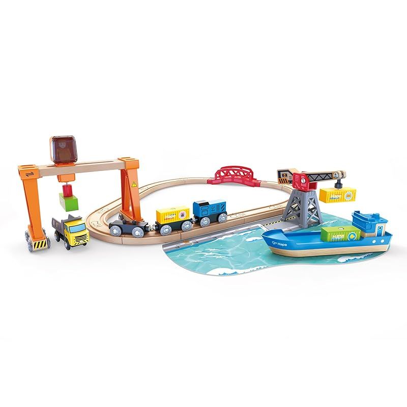 商品 販売中 Hape ハペ 港のおしごとレールセット 68.4×17.9×69cm 3才以上 木製 おままごと おもちゃ E3791 0