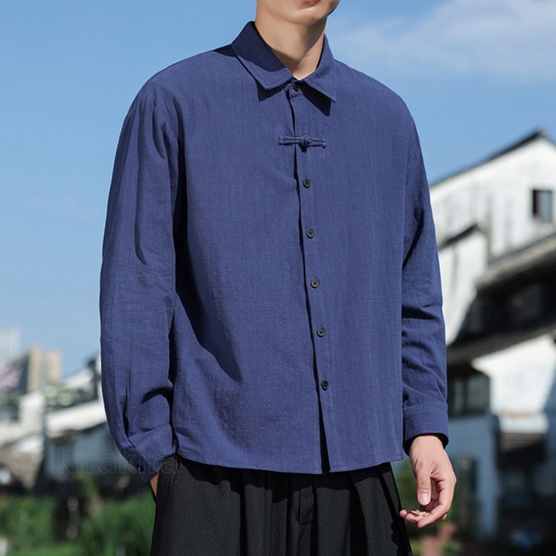 チャイナシャツ メンズ カジュアルシャツ 長袖シャツ 綿麻風 カンフーシャツ チャイナ服 メンズ シャツ 中華風 普段着 漢服 トップス ストリート系 カジュアル tongsui01