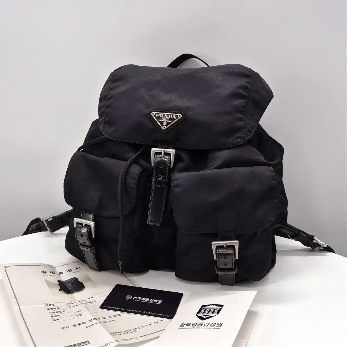 完成した感じ PRADA(プラダ) トライアングルロゴ ナイロン テスート  