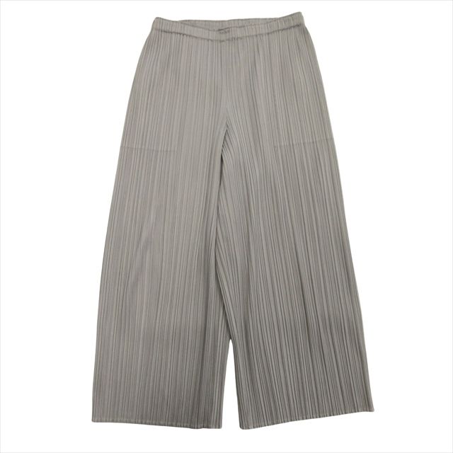 プリーツプリーズ PLEATS PLEASE イッセイミヤケ ISSEY MIYAKE ベーシックス BASICS プリーツ サブリナ パンツ スラックス クロップド ワイド イージー 大きいサイズ 4 グレー レディース