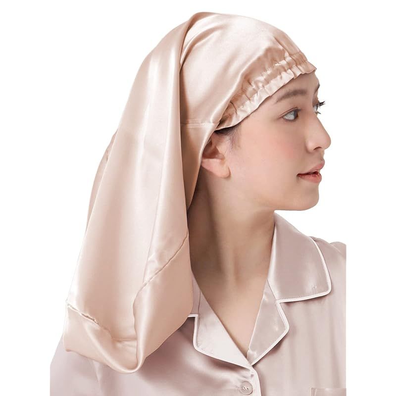 [SEAWIND] シルク ナイトキャップ ロングヘア用 22匁 ないときゃっぷ シルクキャップ 天然シルク うるつや美髪 (JP， アルファベット， M， Free Size， ピンクアッシュ)