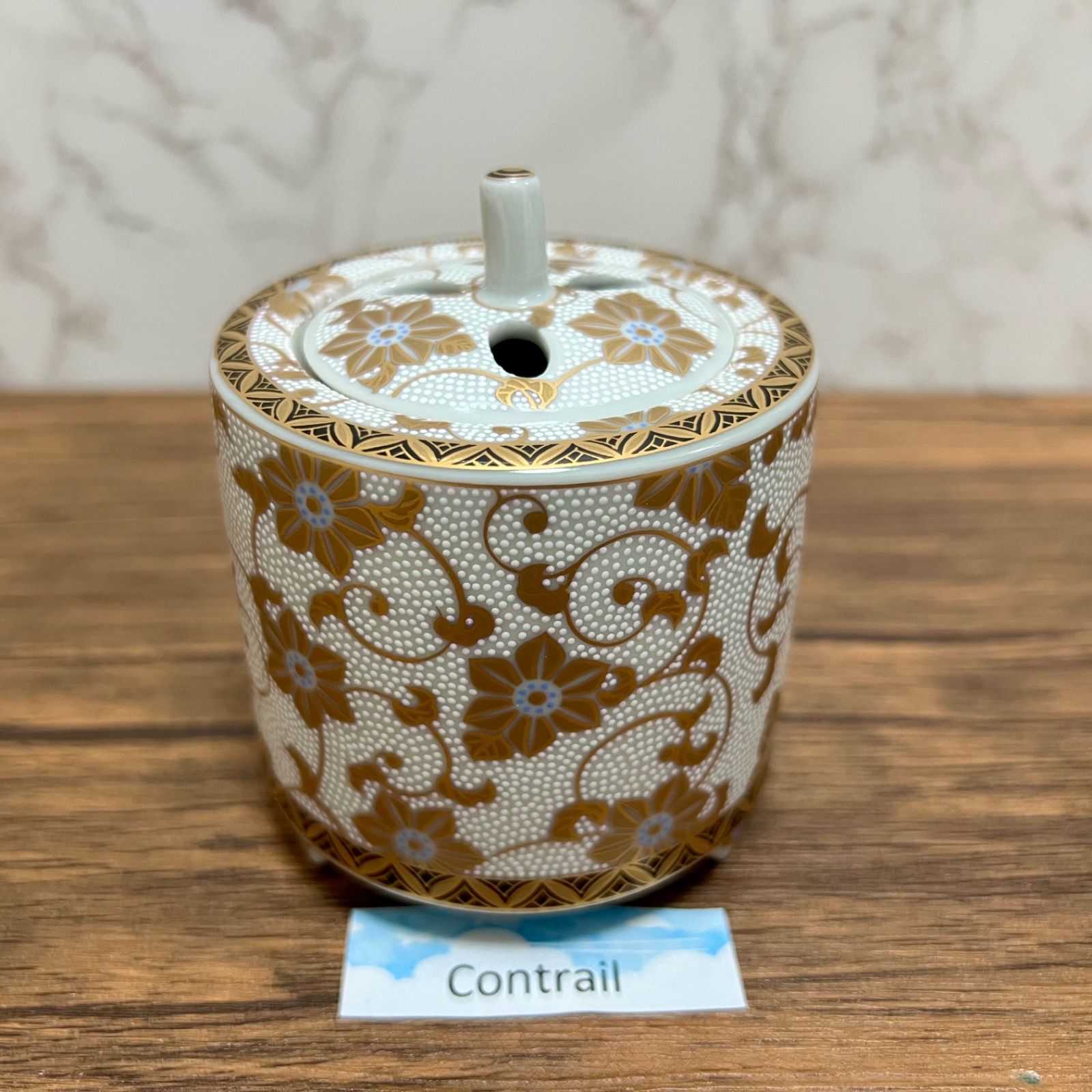 九谷焼 3号 香炉 白粒 鉄仙 Kutani Ware Incense Burner Koro