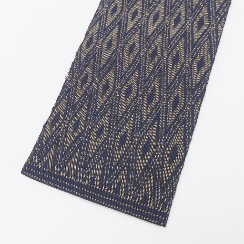 中古】 男帯 正絹 ネイビー グレージュ系 川島織物 角帯 モダン 和装