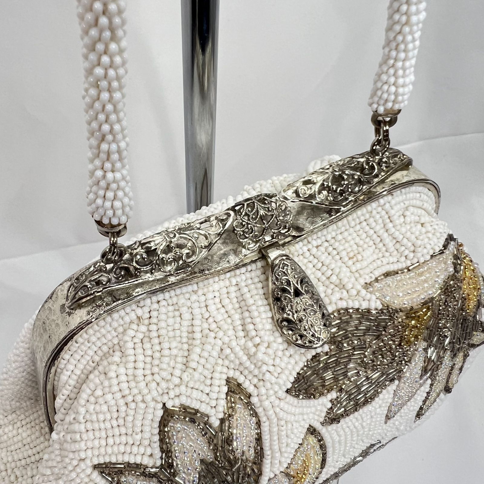 極美品】ルミーはしもと シルバー 総ビーズバッグ - メルカリ
