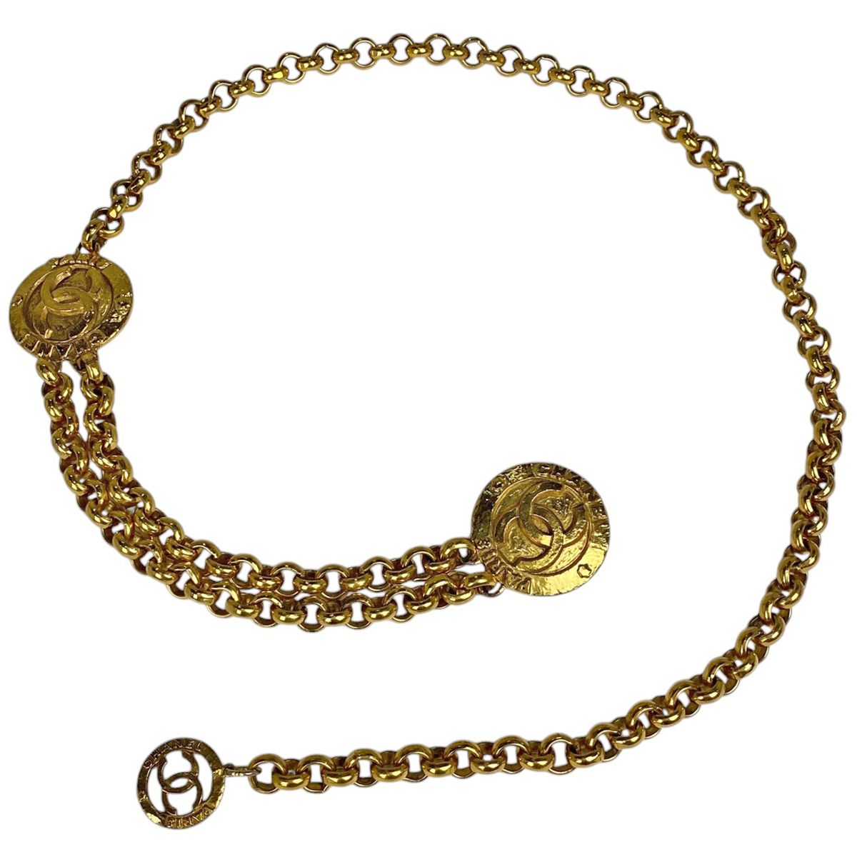 569 シャネル　ベルト　ゴールド金具　ココマーク　レディース CHANEL - CHANEL(シャネル) ベルト 黒×ゴールド ココマーク