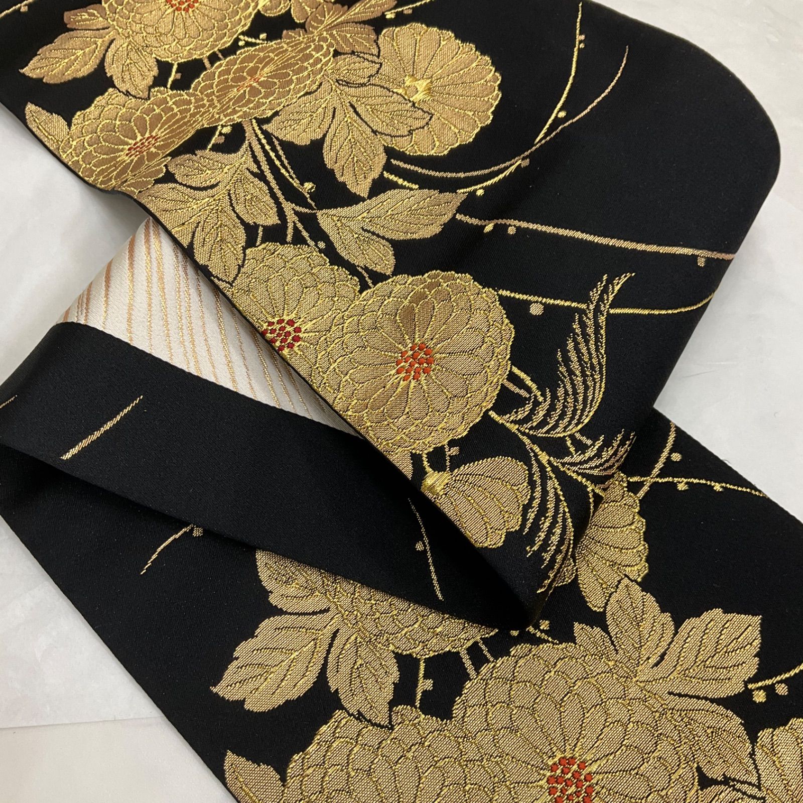 着物 半幅帯 正絹 こむさでもーど 新品未使用 野暮ったい 花 H118 