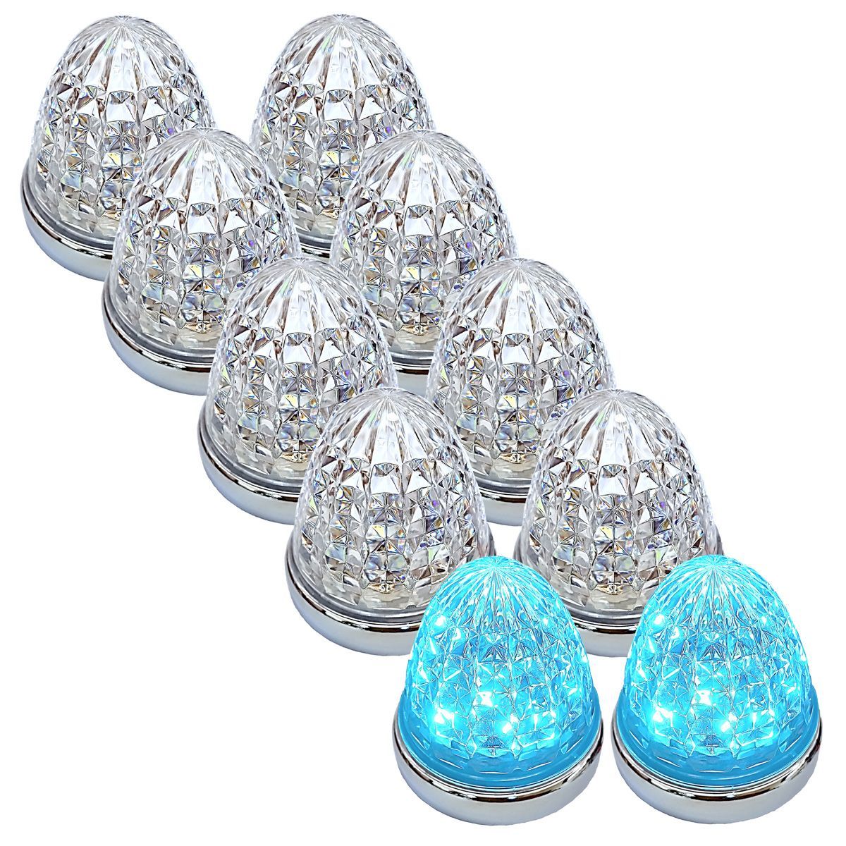 24V メッキリング LED マーカーランプ サイド マーカー トラック用 クリスタルカット仕様 16LED 汎用 シーリングタイプ防水 クリアレンズ アイスブルー 10個セット