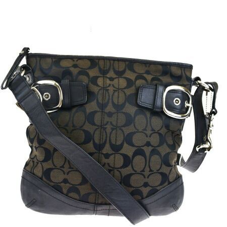 【中古】 コーチ COACH シグネチャー 斜め掛け ショルダーバッグ ブラック キャンバス レザー F19682 08HC133