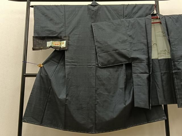 平和屋着物男性　本場大島紬　アンサンブル　7マルキ　格子柄　証紙付き　正絹　逸品　BAAM0665fc