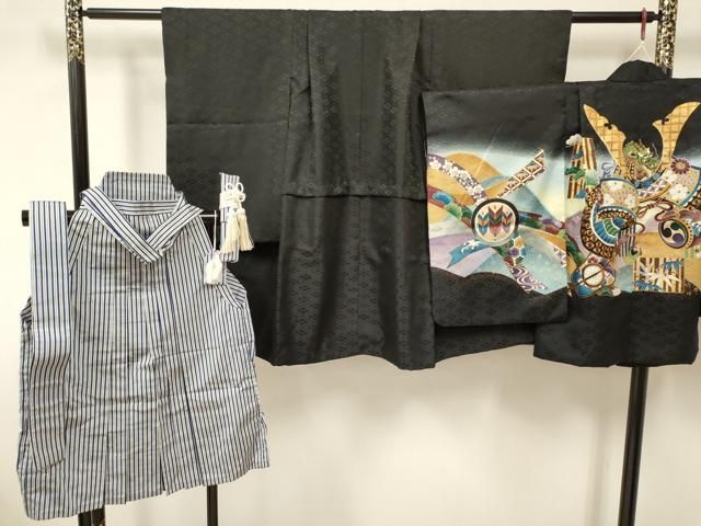  平和屋着物[]七五三　男の子　祝着・羽織・行灯袴・小物セット　龍　兜　打ち出の小槌　暈し染め　金彩　洗える着物　DAAR6249ma 着物・着物ドレス