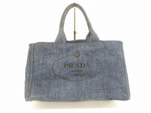 プラダ PRADA カナパ トートバッグ デニム 三角ロゴプレート B1872B ギャランティカード付 レディース