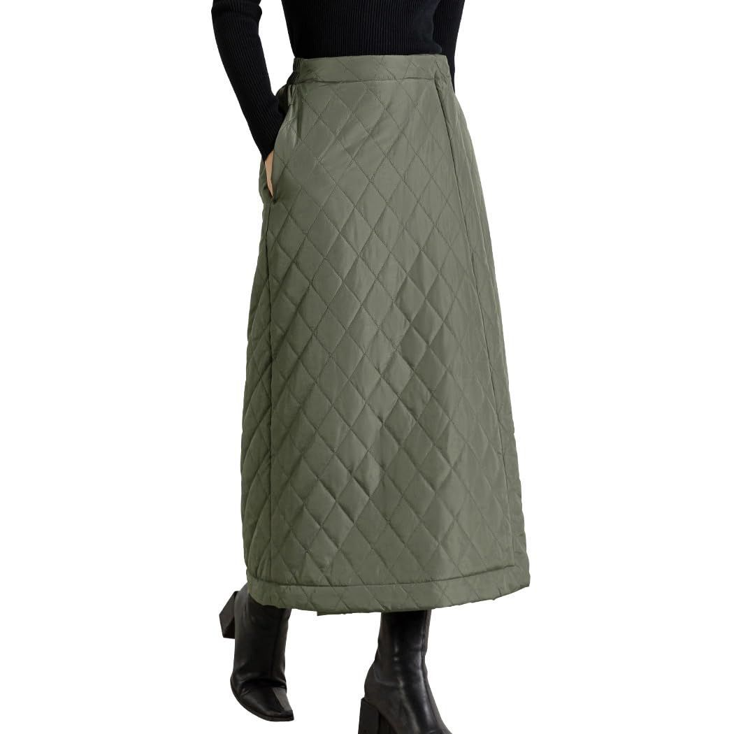 SpecialSizeType 標準_Size M_Color モスグリーン DAYCLOSET キルティング巻きスカート ロング Aライン レディース 3WAY 防寒中綿入り 寒さ対策 厚手 冬 skirt033 JP アルファベット M 標準