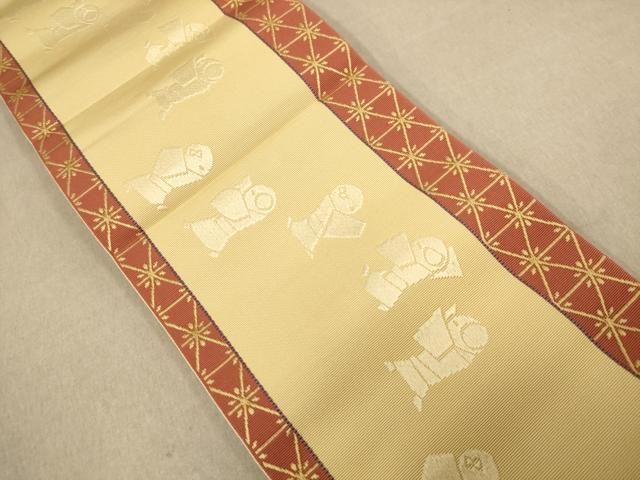 平和屋着物◎本場筑前博多織 両面 半幅帯 間道 麻の葉文様 正絹 逸品