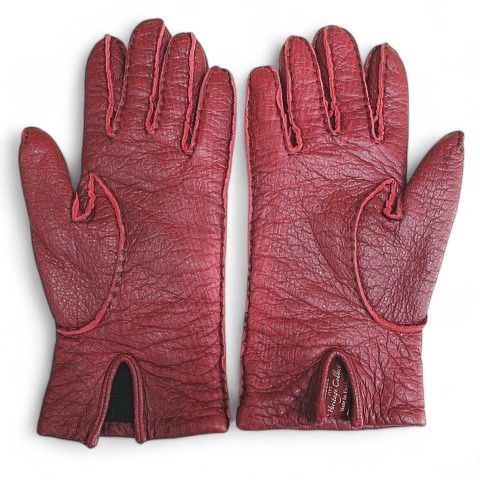 デンツ DENTS ペッカリー革 手袋 レザー グローブ 7 赤系 ボルドー ステッチ ニット裏地 ファッション小物