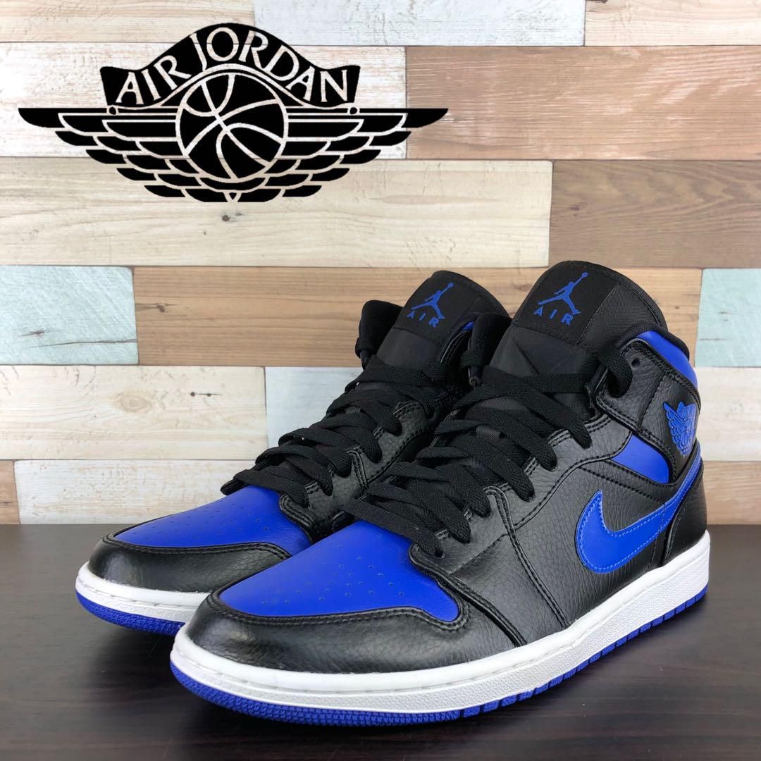 NIKE AIR JORDAN 1 MID ナイキ エアジョーダン1 ミッド ブラック ブルー 27cm U08988 554724-068 -  メルカリ