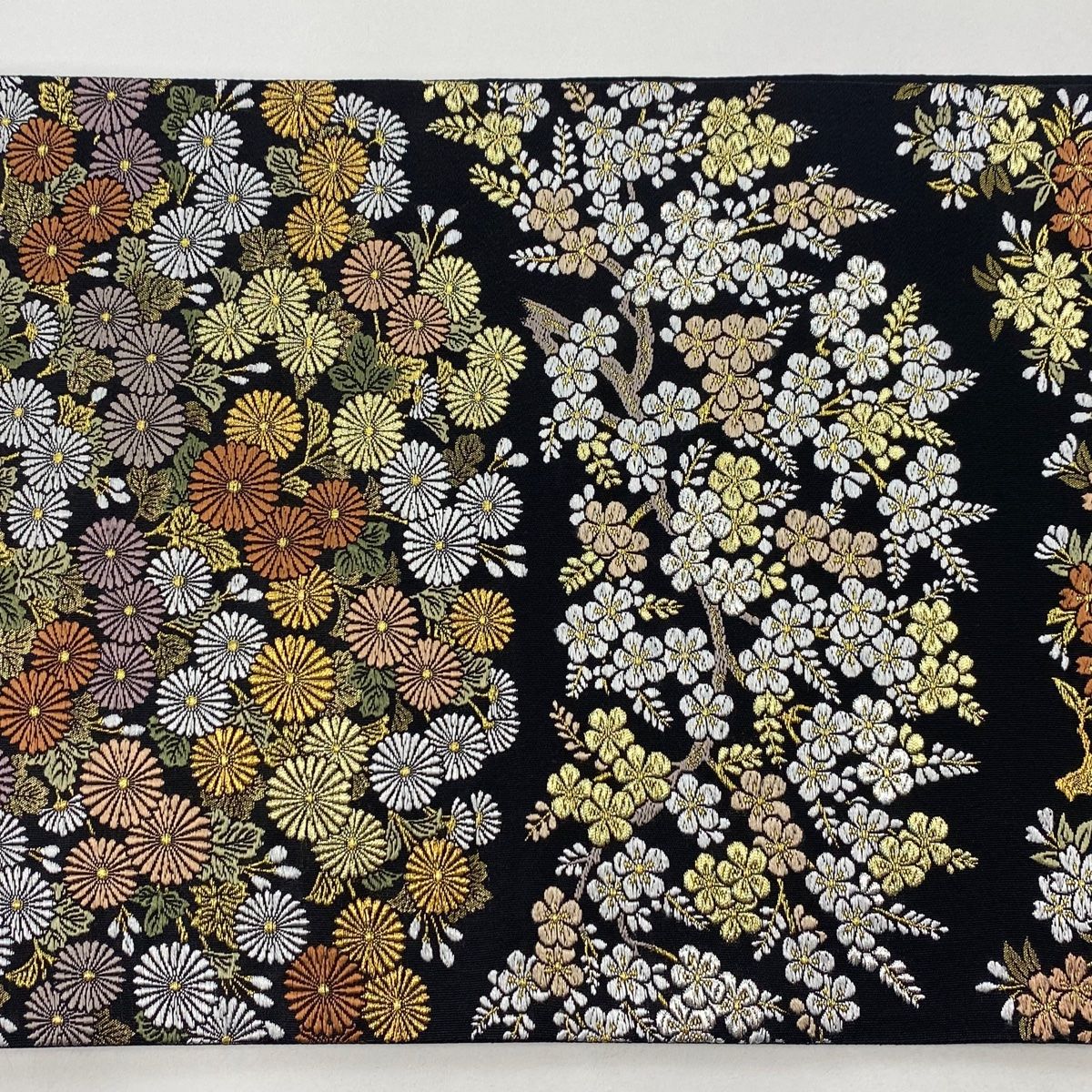 袋帯 美品 秀品 菊 青海小花文 金銀糸 黒 六通 正絹 【中古