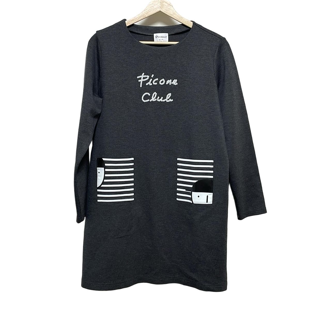 PICONE ピッコーネ チュニック サイズ3 L レディース - ダークグレー×白×黒 クルーネック|長袖