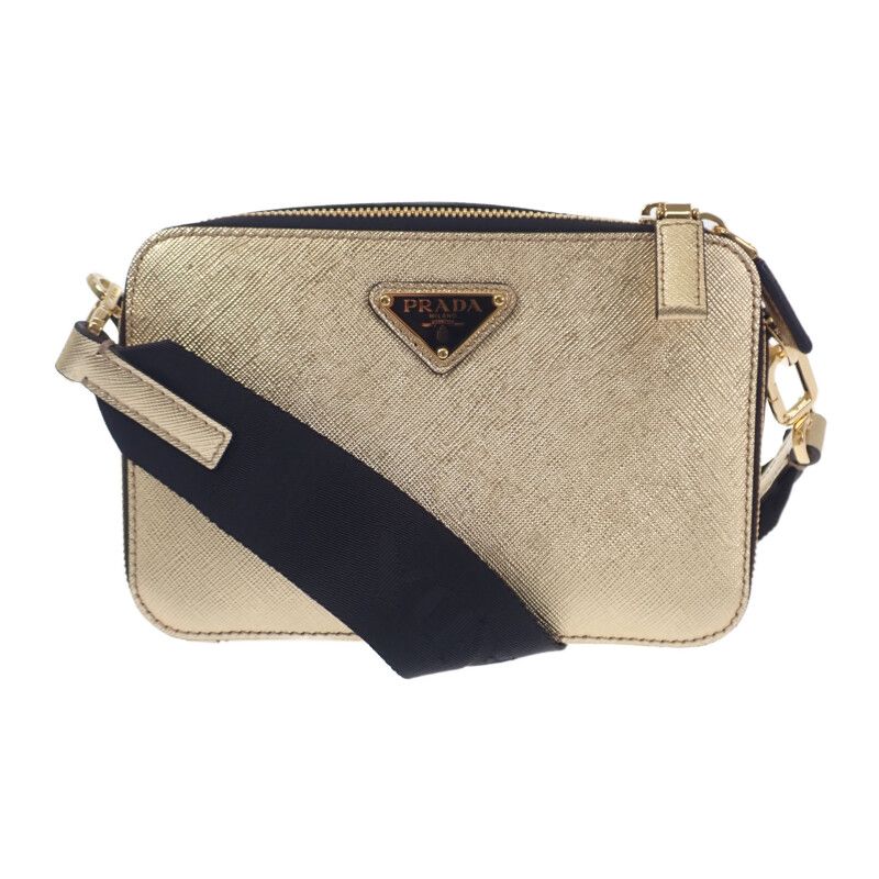 プラダ PRADA ブリック 2VH070 ショルダーバッグ レザー ゴールド 金 ゴールド金具 メンズ レディース ユニセックス Aランク
