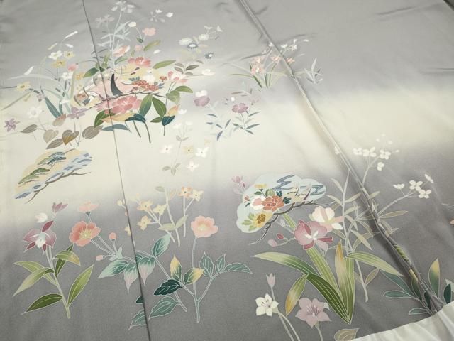 平和屋着物○訪問着 友禅 草花文 仮絵羽 正絹 逸品 未使用