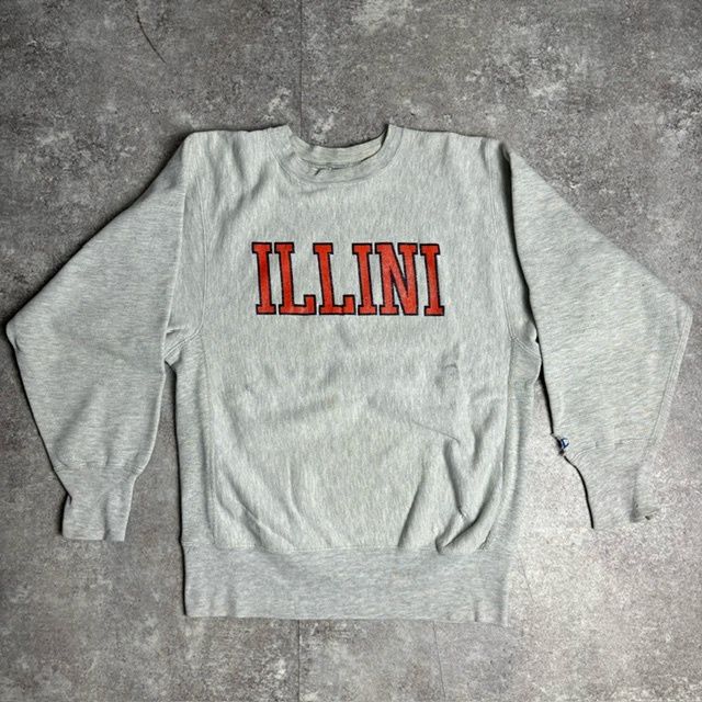 Champion チャンピオン 90 s RW 刺繍タグ スウェット リバースウィーブ サイズM ILLINI プリント グレー イリノイ