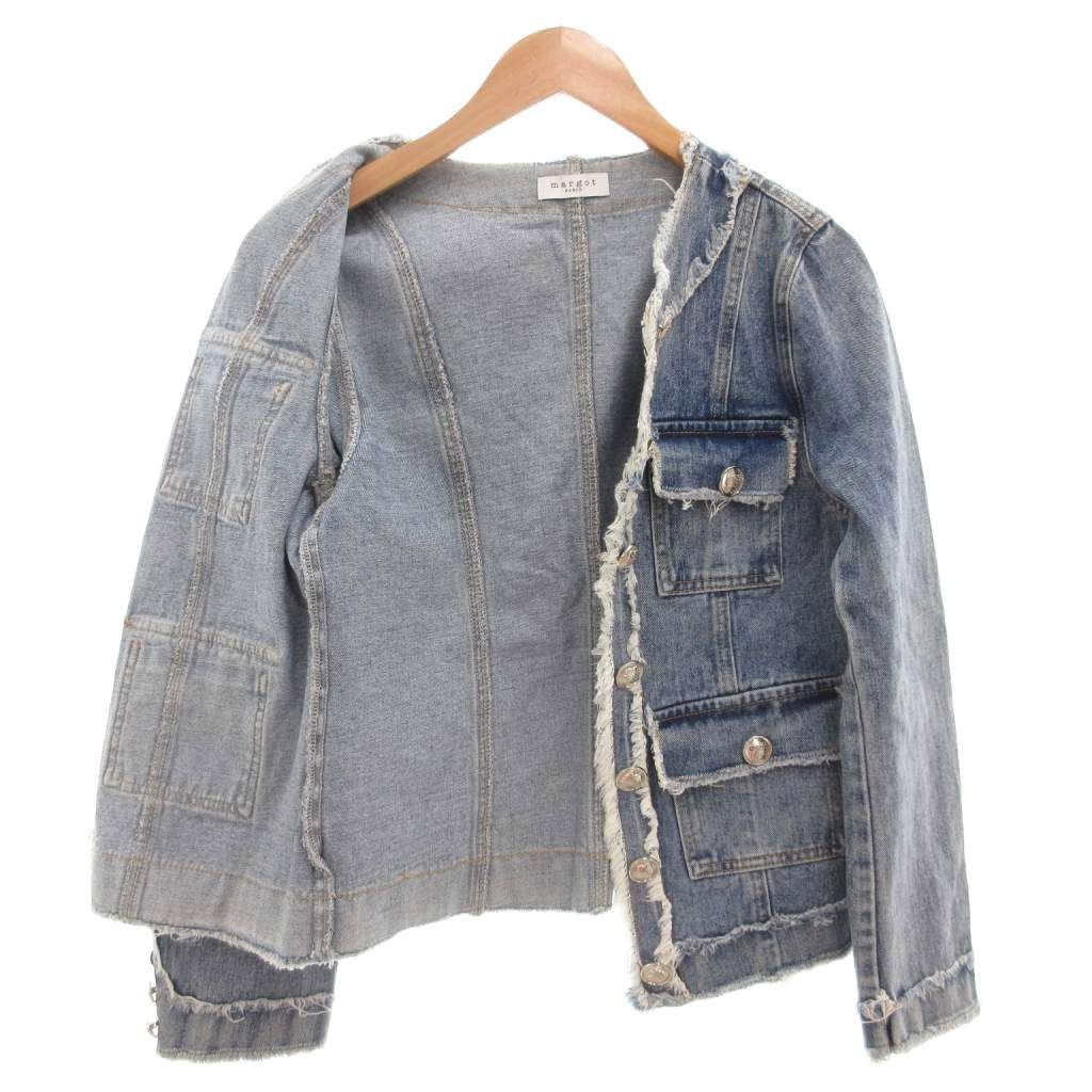 margaux vintage 金ボタン ノーカラーデニムジャケット margaux