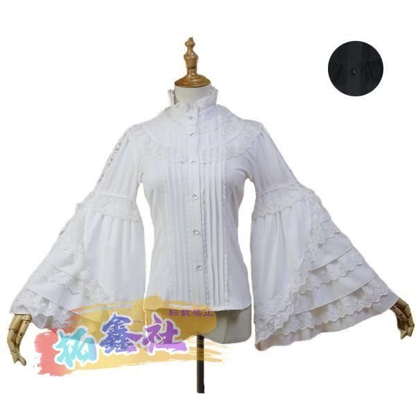 ゴスロリ ロリータ シャツ リボン付き パンク ゴシック 宮廷風 ホワイト ブラック 可愛い 宮廷服 学園祭 文化祭 舞踏会 パーティー 演奏会