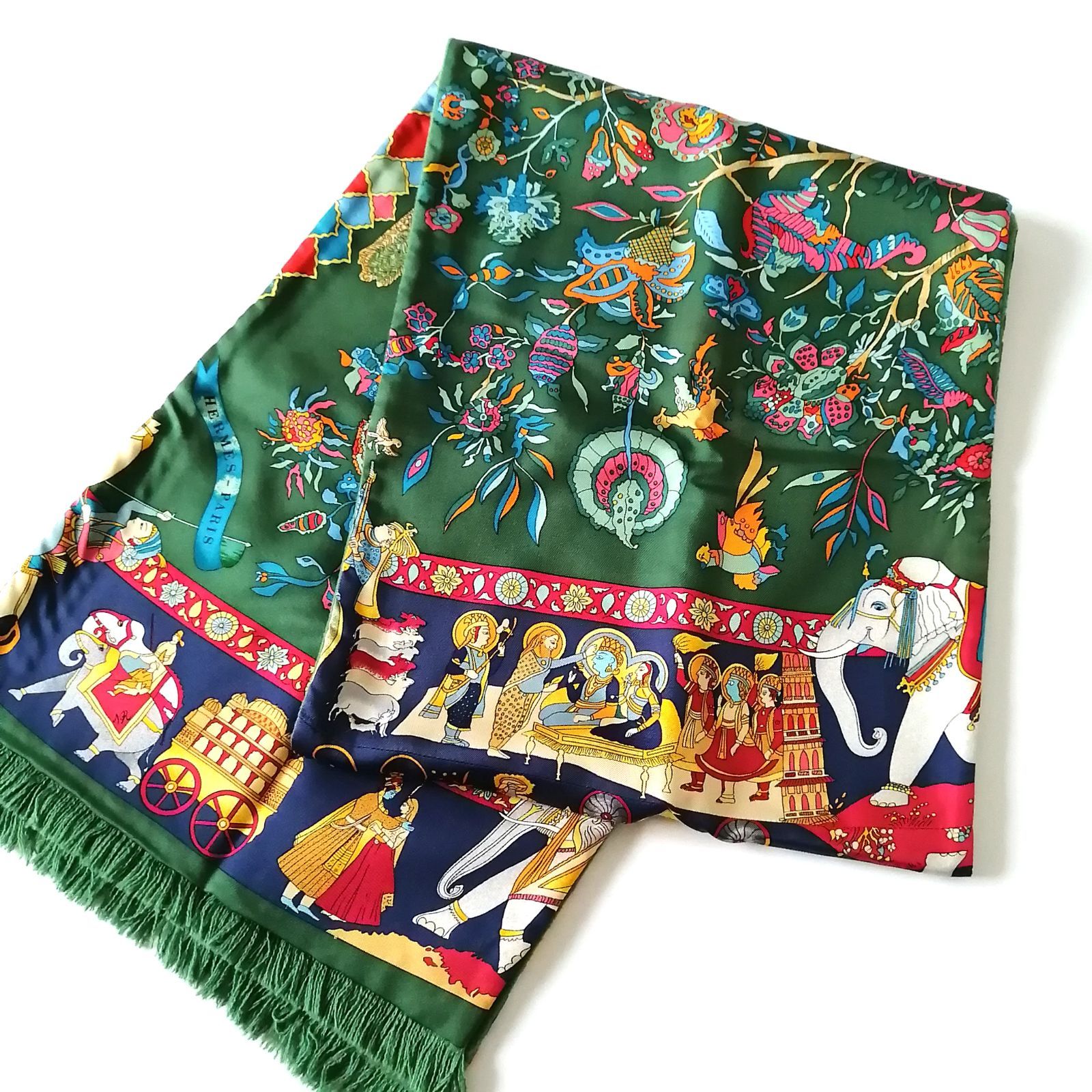 エルメス HERMES マフラー リバーシブル シルク アンゴラ グリーン 924