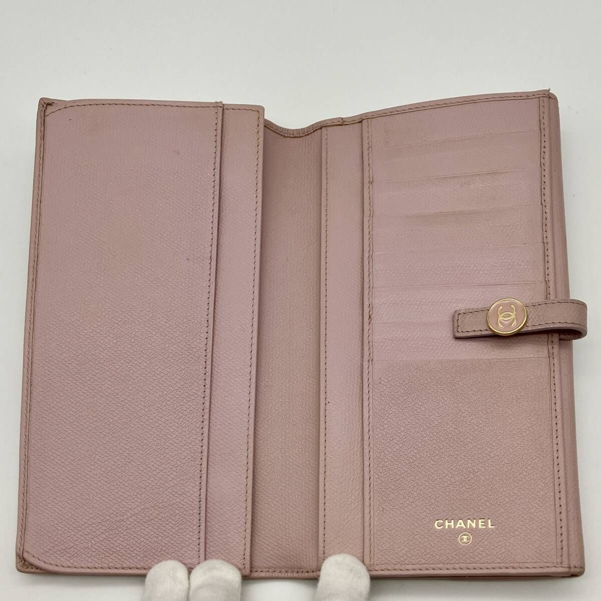 CHANEL シャネル Wホック二つ折り長財布 ココボタン ピンク