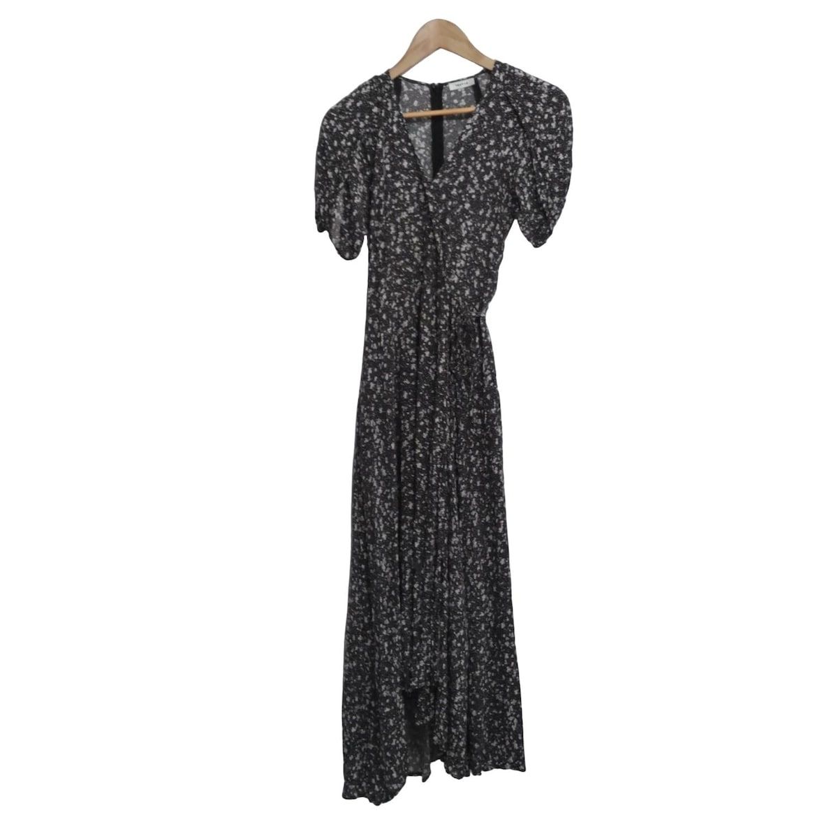 FRAY I.D 黒と白の花柄 半袖ロングワンピース 00サイズ】ショルダー