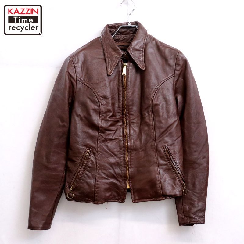 70s ブルックス BROOKS 裏地ボア レザー ジャケット レディース 表記34サイズ