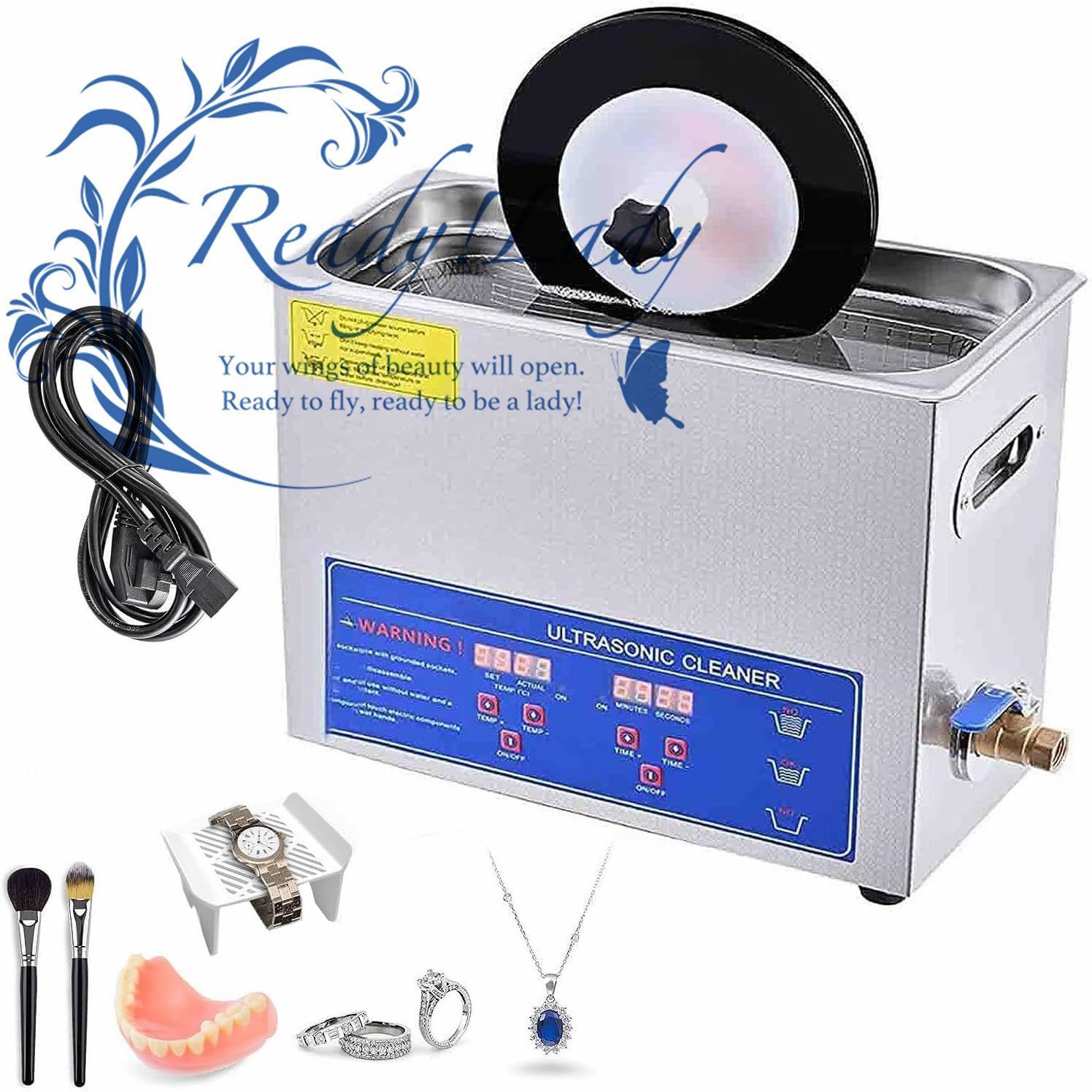 業務用超音波クリーナー 6.5L 180W デジタル超音波クリーナー洗浄タンク 0～30分タイマー-自動ロータリー 温度調節 7インチ|12イン