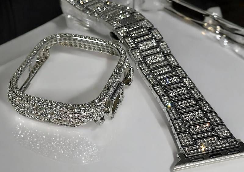 シルバー アップルウォッチバンド パヴェカバー Apple Watchステンレスベルト 保護ケース メンズ レディース 49mm ultra ultra2 ultra3 ウルトラ キラキラ メッキ サイドガード クリスタル