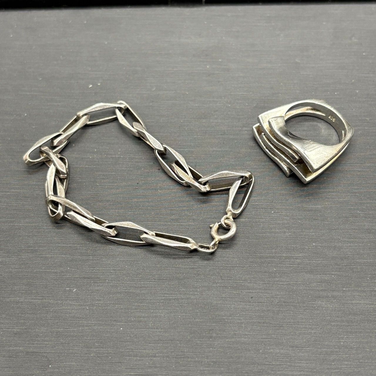 シルバー925 チェーンブレスレットとリングセット
